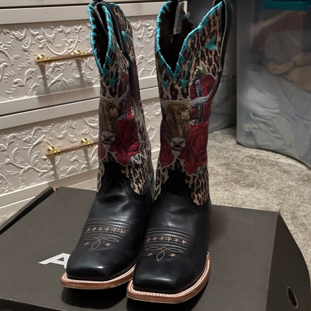 Ariat Black and Red Western Heeled Boots